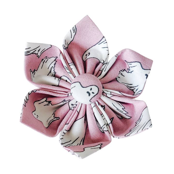 Pink Ghosts-Glow in the Dark Dog Bow Tie and Collar Flower for wholesale by Charlotte's Pet