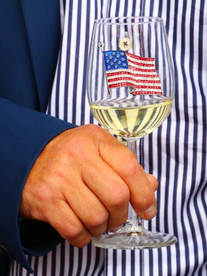 American Flag Jeweled Stemmed Wine Glass for wholesale by The Queens' Jewels®