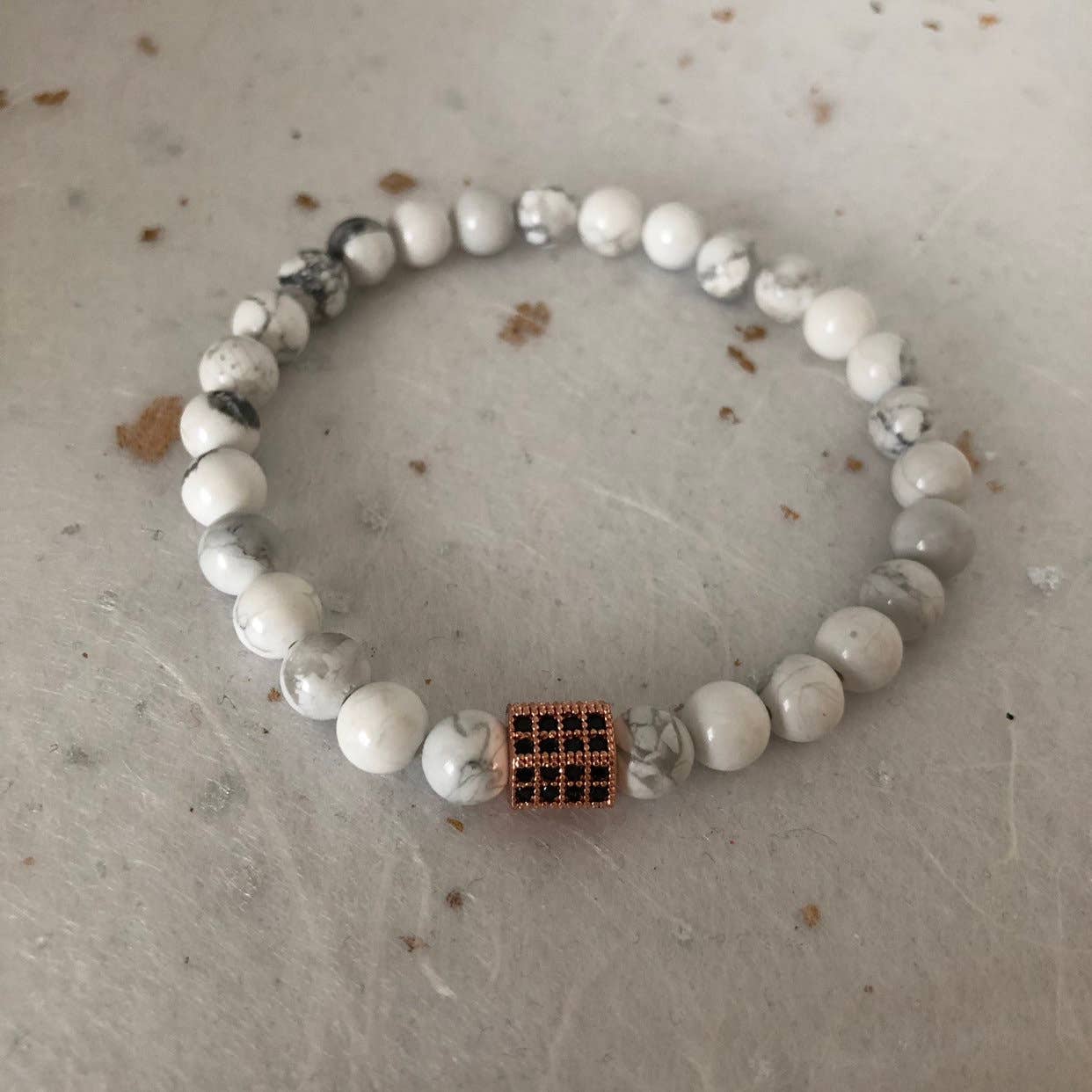 Roshni Desai & Things – wholesale Beaded bracelet – White Howlite Rose Gold CZ Pave Bead Bracelet Mens Bracelet