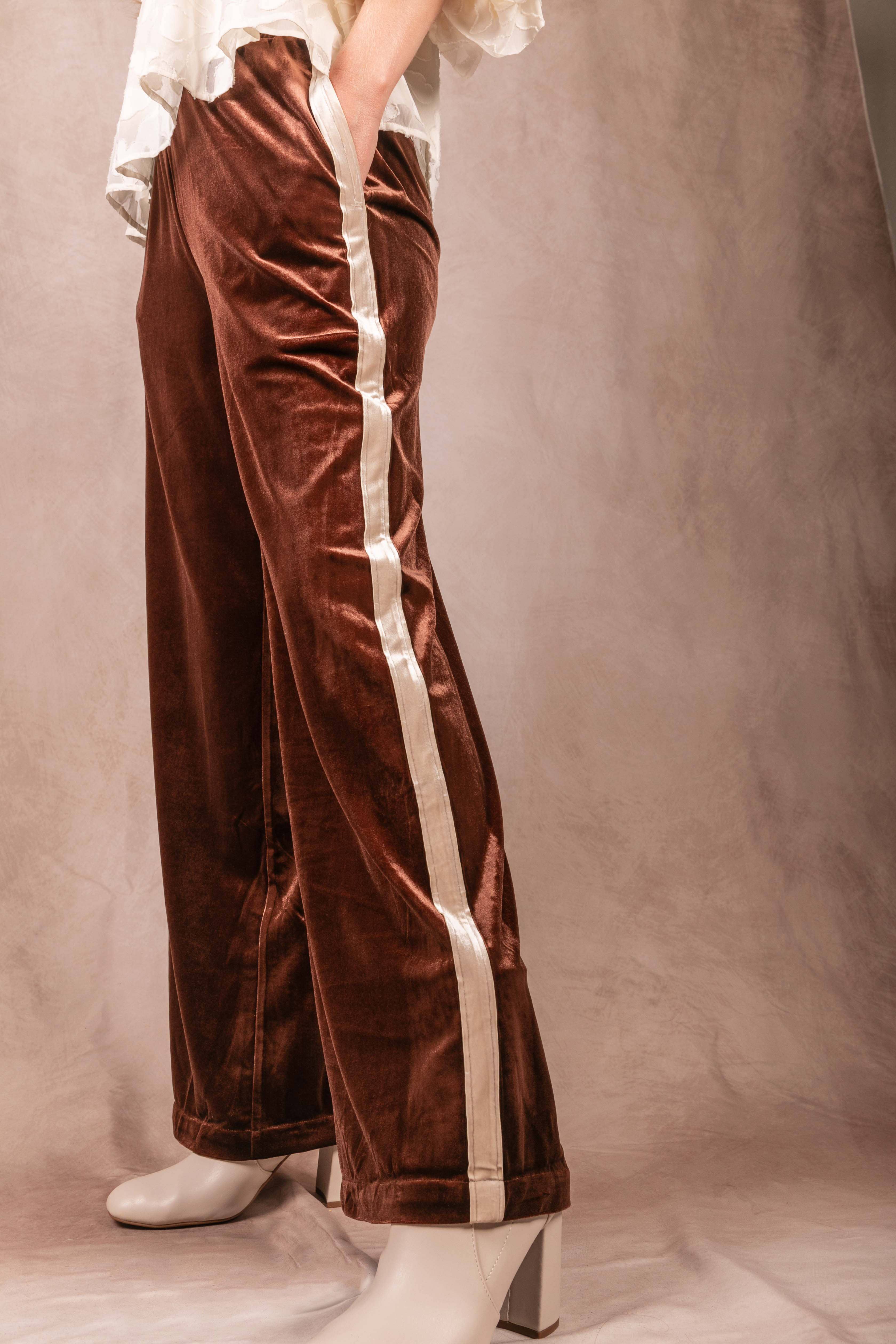 Before You Collection - Wholesale Pants - Women's - Velvet Contrast Side Stripe Wide Leg Pants2