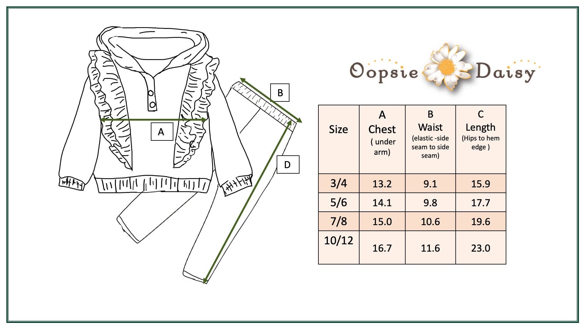 Oopsie Daisy - Vente Ensemble haut et legging – enfant - Ensemble de leggings à capuche et à rayures à double boutonnage à volants Sage pour enfants5