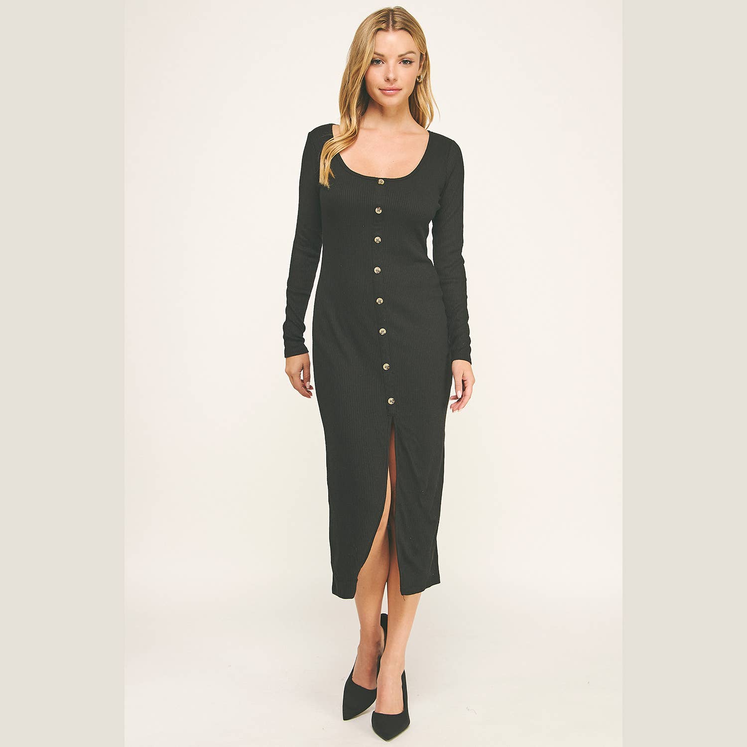Winslow Collection - Vente Robe – femme - ROBE MIDI À MANCHES LONGUES AVEC BOUTONS ET CÔTES8