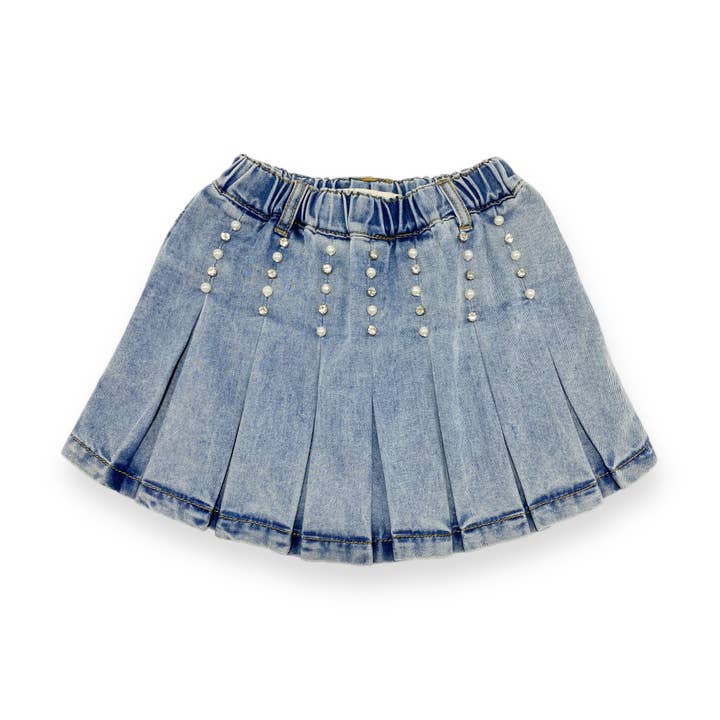 16041 Embellished Denim Pleat Skirt for wholesale by Doe a Dear