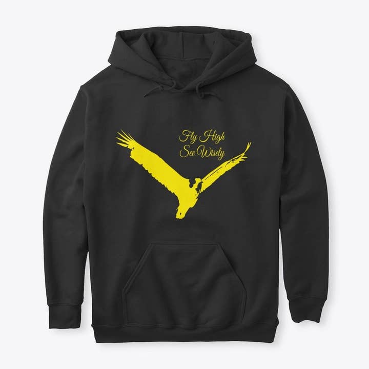 Hoch fliegen, siehe klug Premium Hoodie Gelb für den Großhandel von Fly High See Wisely Store