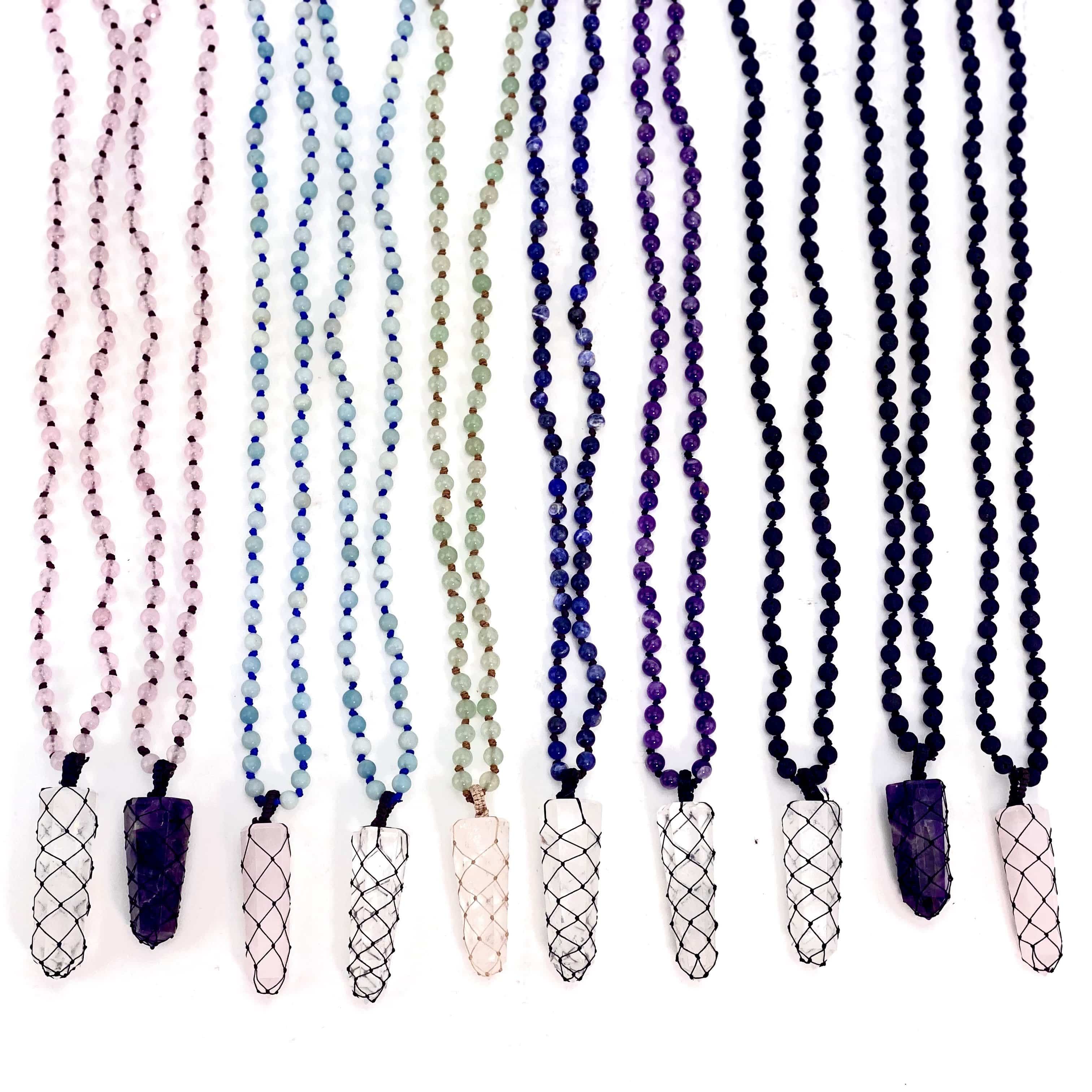 Rock Paradise - Wholesale Pendant/Charm Necklace - Crystal Gemstone Point Pendant On Beaded Mala Necklace5