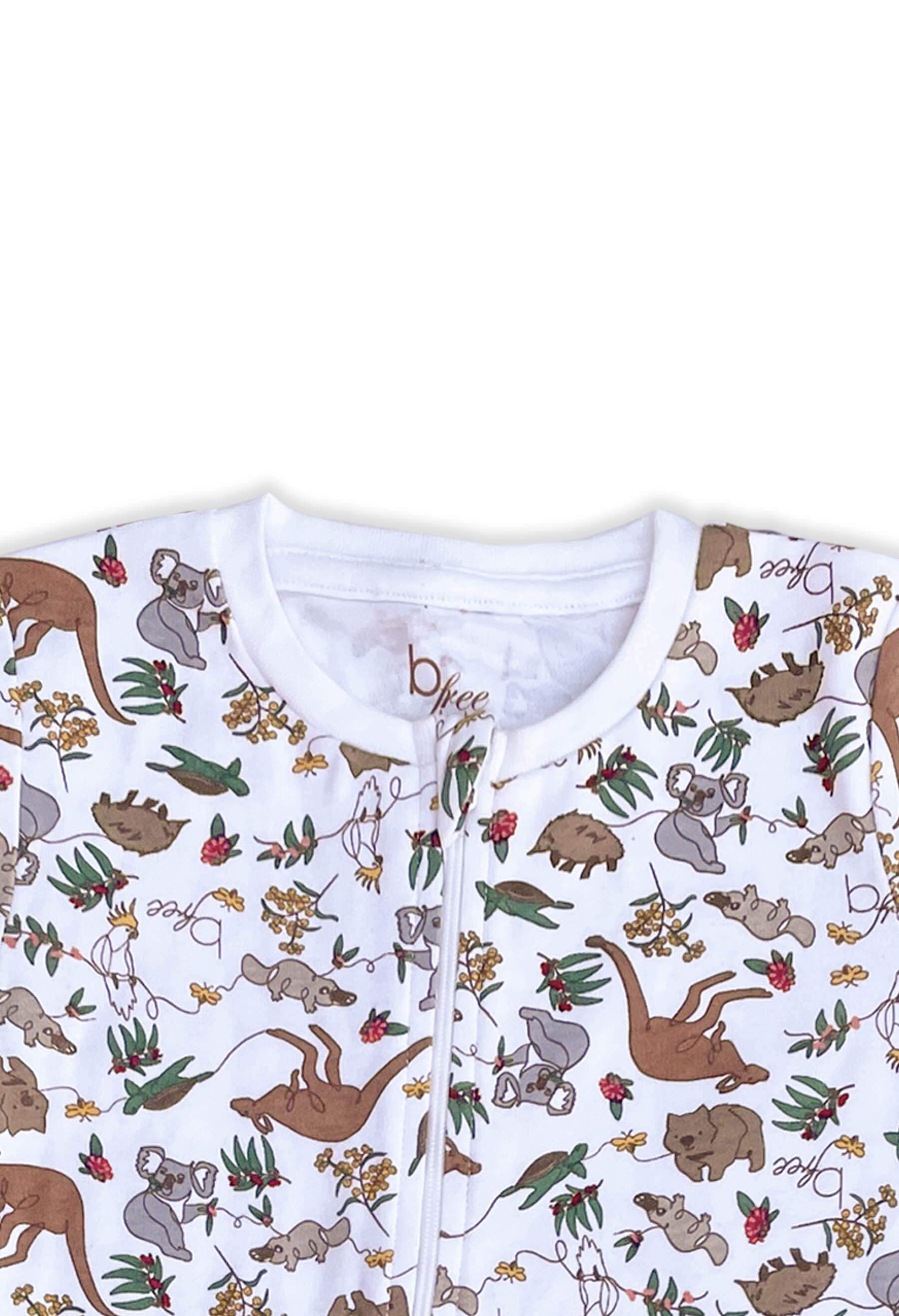 2-Way Zip Baby Sleepsuit with Foldable Mitts - 100% Organic Cotton - Native Aussie Animals for wholesale on Faire4
