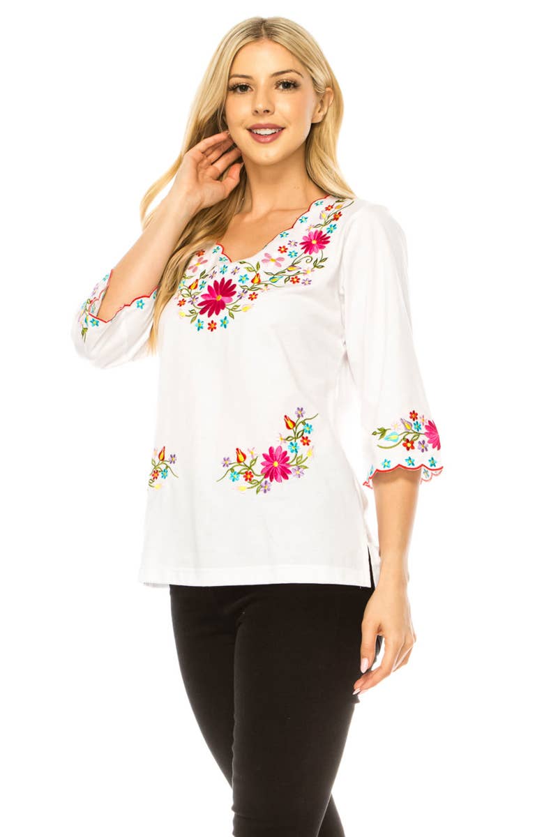 Unik - Vente Chemisier – femme - Adulte Traditionnel Brodé Manches 3/4 S-3XL14