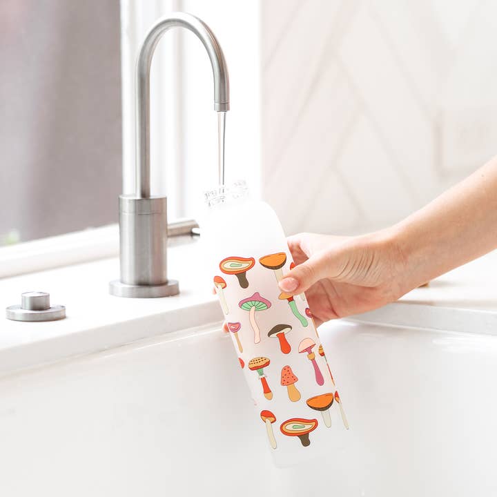Studio Oh! - Wholesale Water Bottle - Mushroom Melody Glass Water Bottle with Bamboo Lid