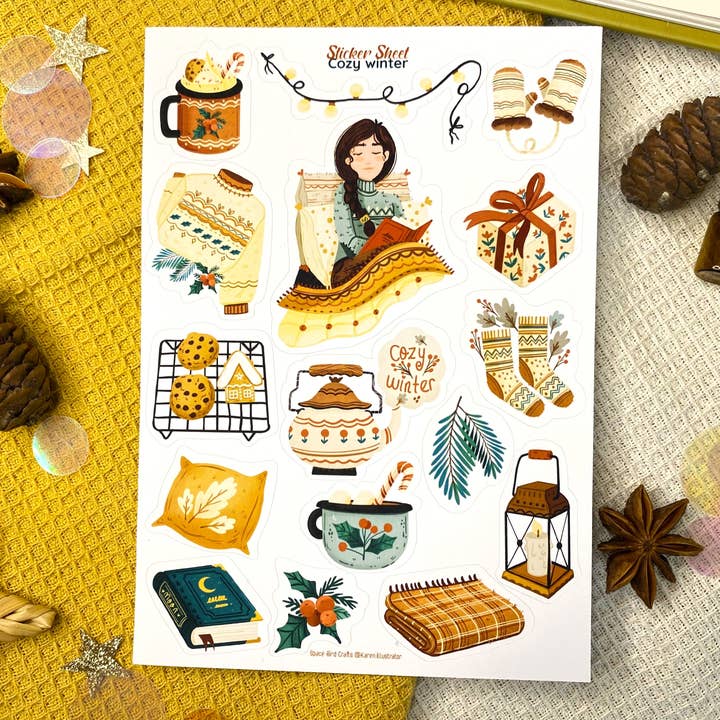 Cozy Winter Sticker Sheet - Decorative Sticker for wholesale by Split Moon Studios
