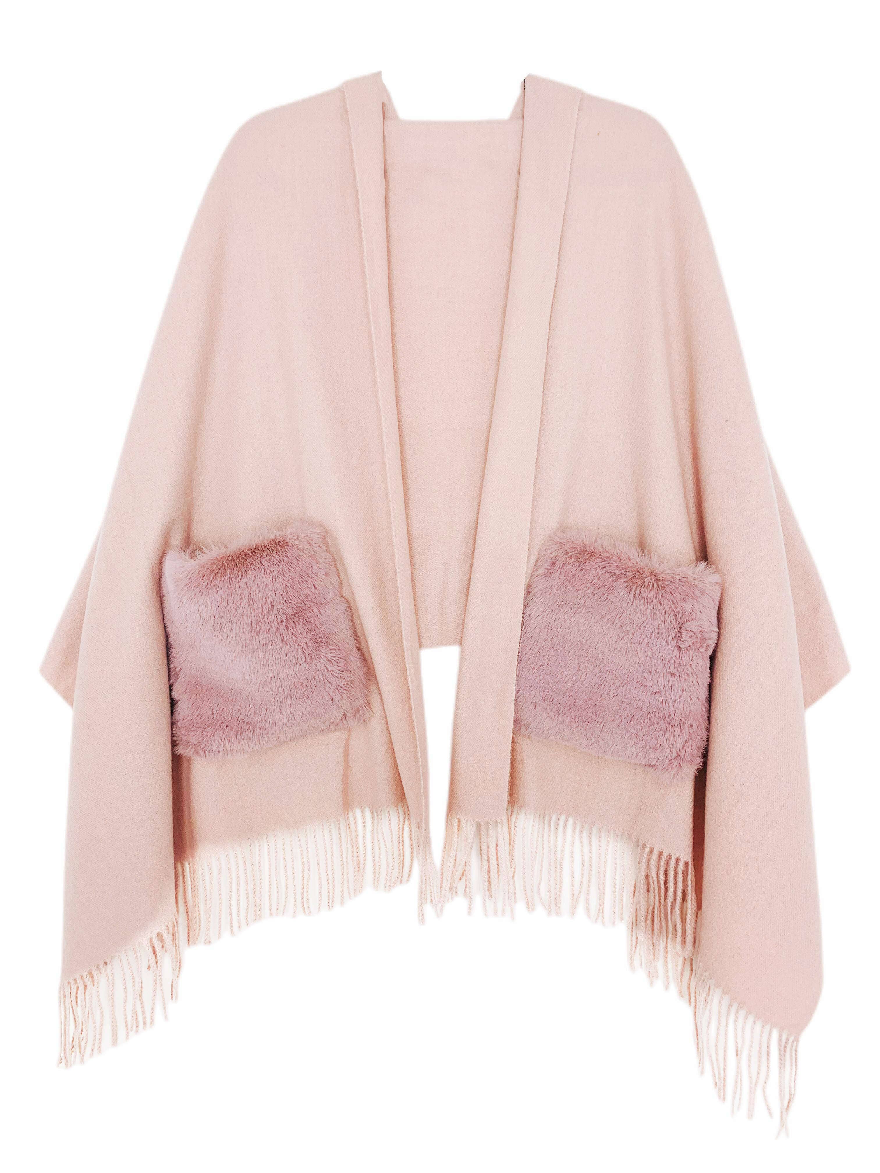 JC Sunny Fashion – wholesale Scarf – Women's – JC03250101 Cashmere Blend Fur Pocket Scarf/Shawl0