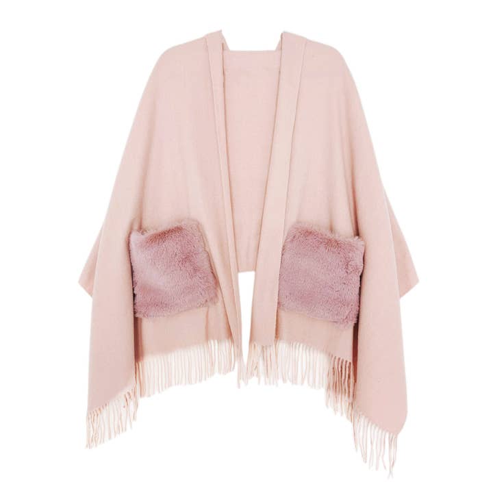 JC Sunny Fashion - Wholesale Scarf - Women's - JC03250101 Cashmere Blend Fur Pocket Scarf/Shawl