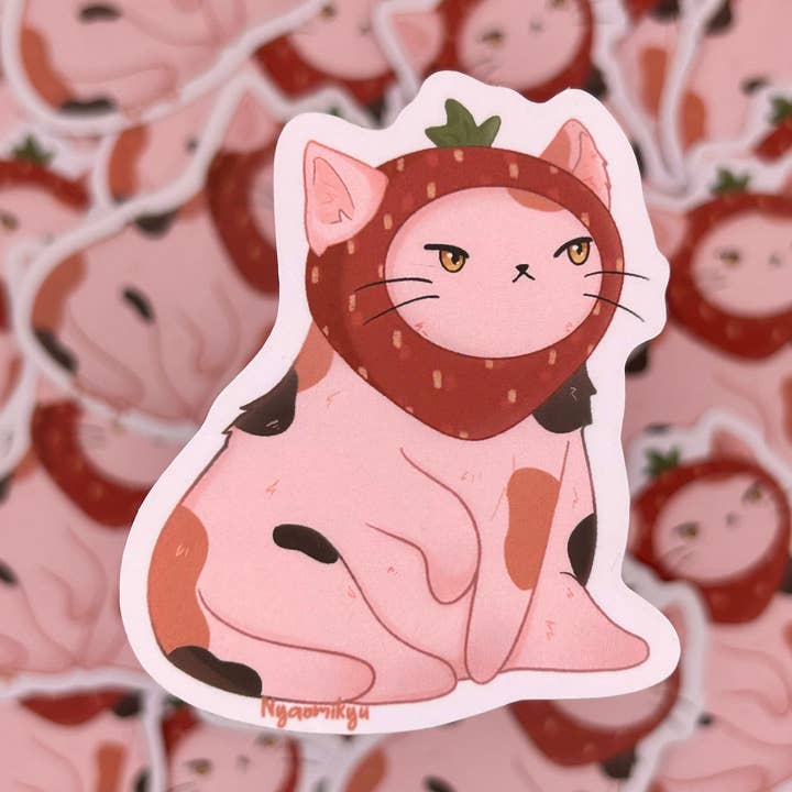 Sticker Chat Chapeau Fraise pour la vente par Nyaomikyu