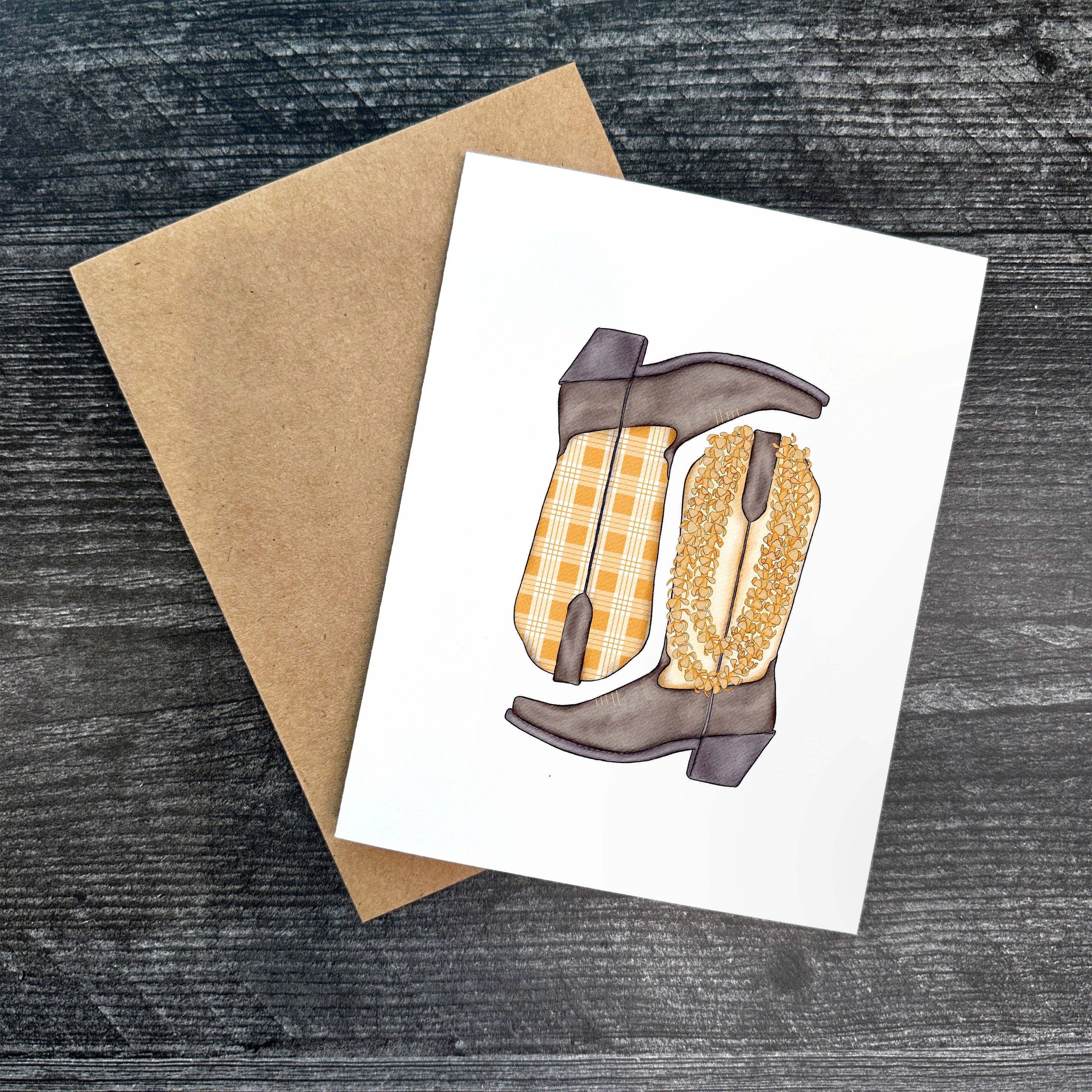Malina Prints - Wholesale Everyday Greeting Card - Pua Kenikeni Palaka Boots | Greeting Card0