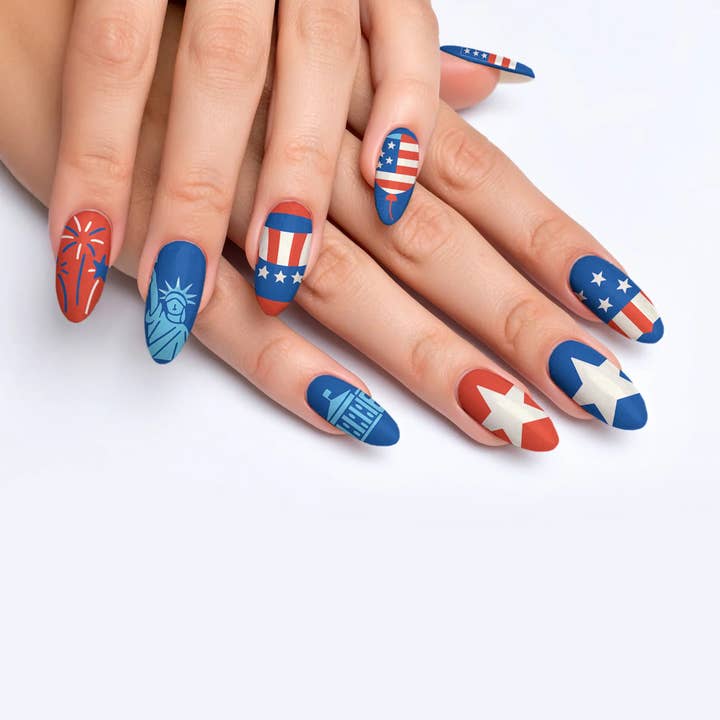 Star-Spangled Chic Labor Day Celebration Press-On Nails for wholesale by FYNE BODY