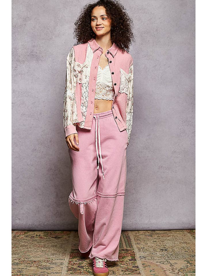 Pol Clothing - Wholesale Shirt Jacket/Shacket - Women's - Oversized floral contrast front pockets shirt SALE9
