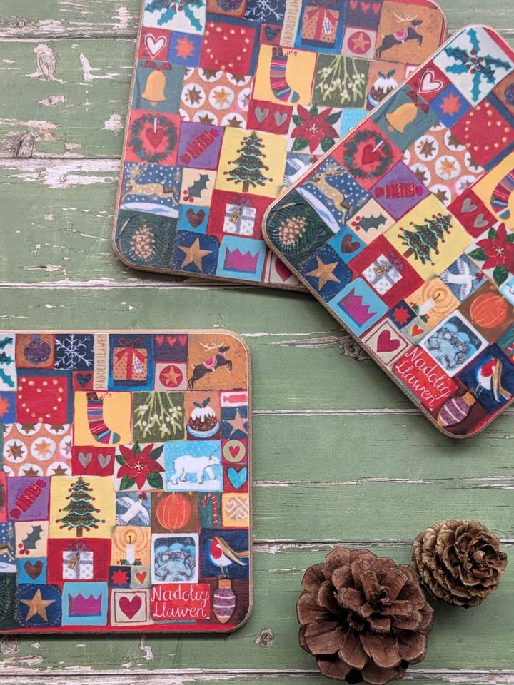 Nadolig Llawen Collage Coaster for wholesale by Driftwood Designs