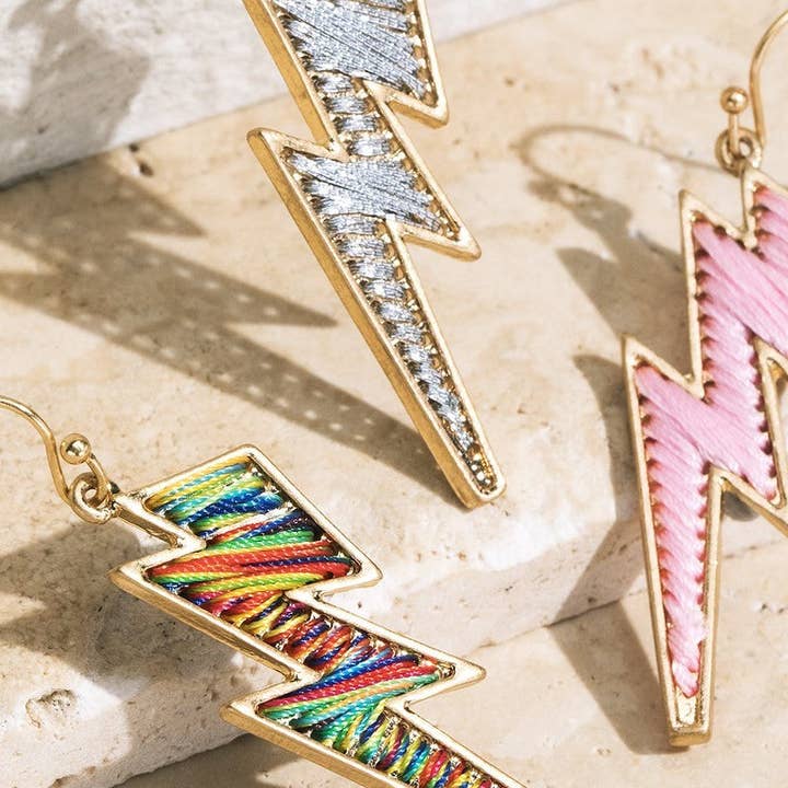 Multi Color Multi-Color Fine Thread Lightning Bolt Fish Hook Dangle Earrings for wholesale on Faire2