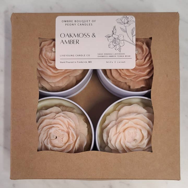 LiveYoung Candle Company - Wholesale Novelty Candle - Ombre Bouquet of Peony Candles | White Tin Flower Candle4