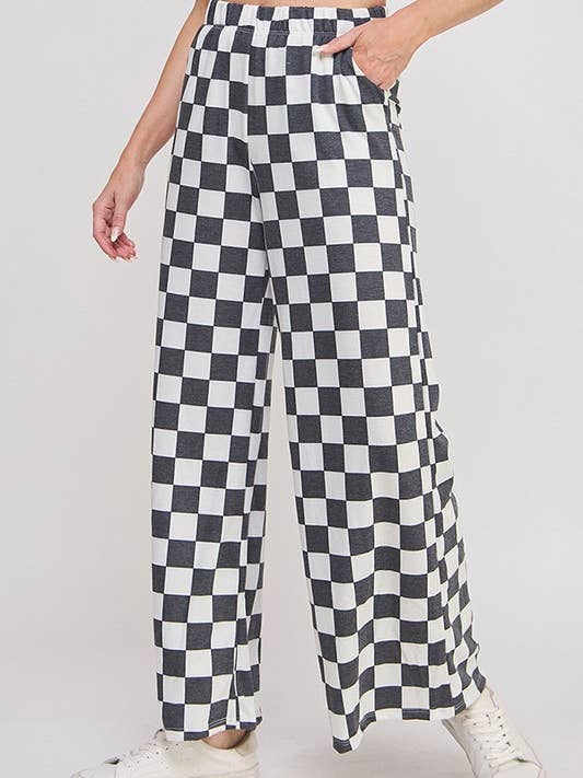 JADE BY JANE - Wholesale Pants - Women's - PLUS SIZE HIGH WAIST CHECKERD STRAIGHT LEG KNIT PANTS