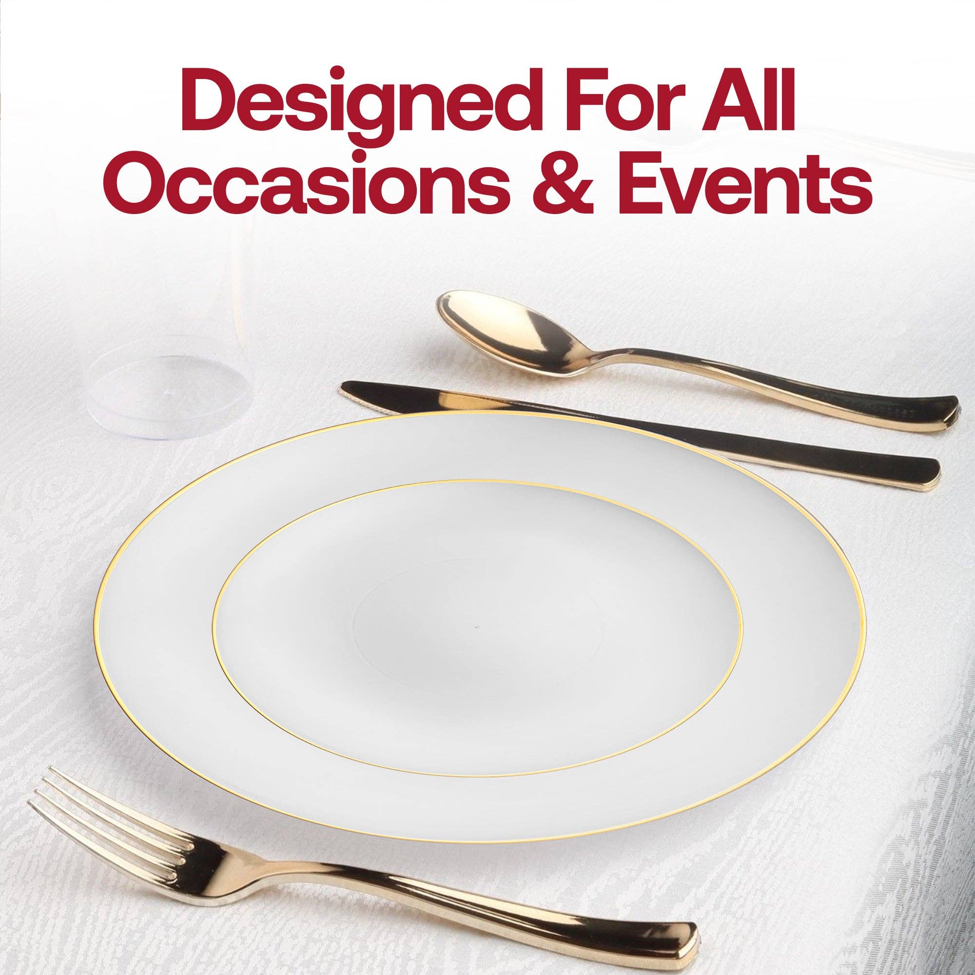 Smarty had a Party - Wholesale Dinnerware Set - White with Gold Rim Organic Plastic Dinnerware - 120 Guests7