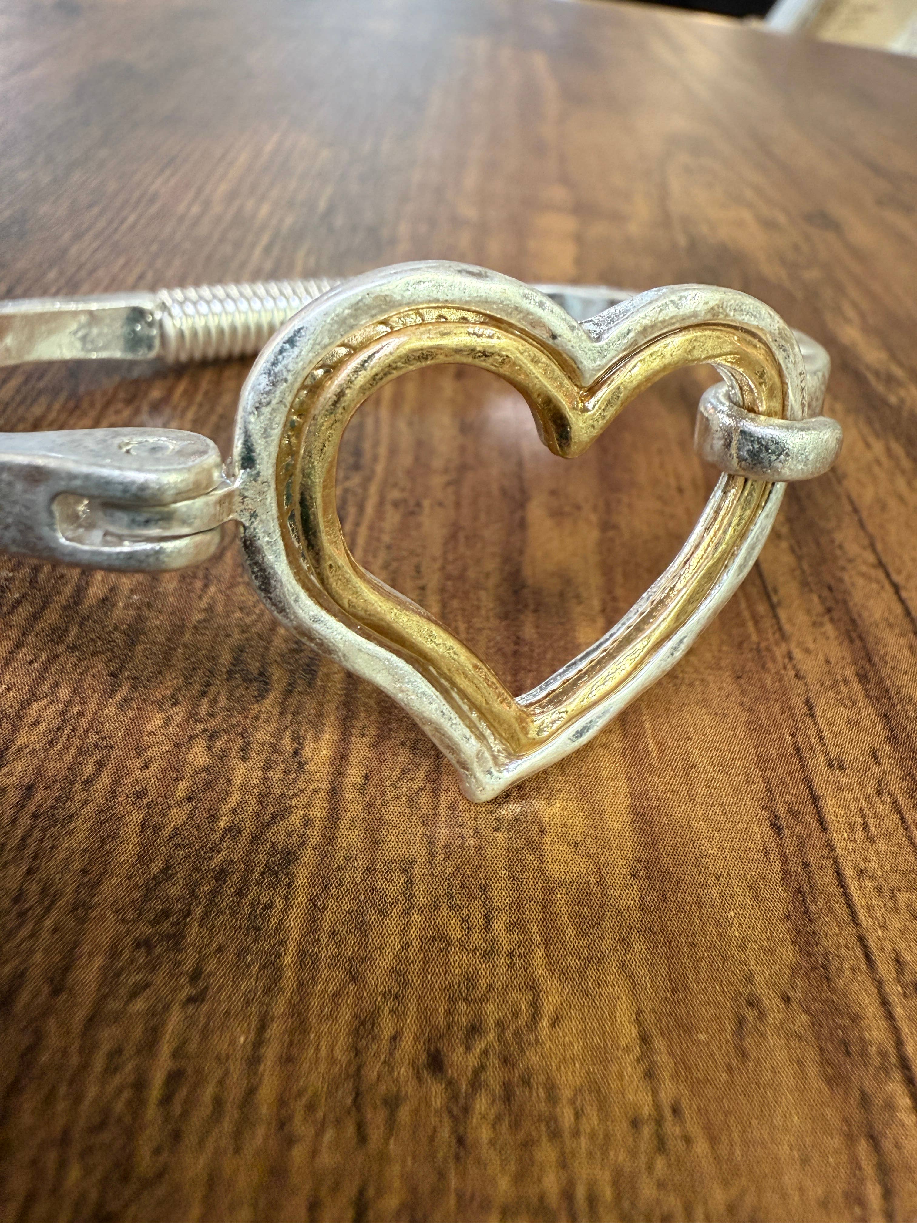 Paco Designs - Wholesale Cuff Bracelet - Mixed Metal Heart Cuff Bracelet -Silver/Gold 3