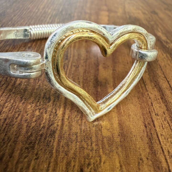 Paco Designs - Wholesale Cuff Bracelet - Mixed Metal Heart Cuff Bracelet -Silver/Gold 3