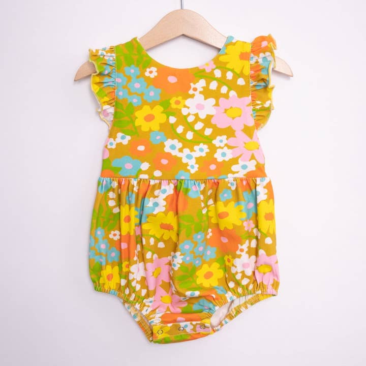 Sixties Summer Floral Pinafore Baby Romper - Baby Clothes for wholesale by Strawberry Jam Kids