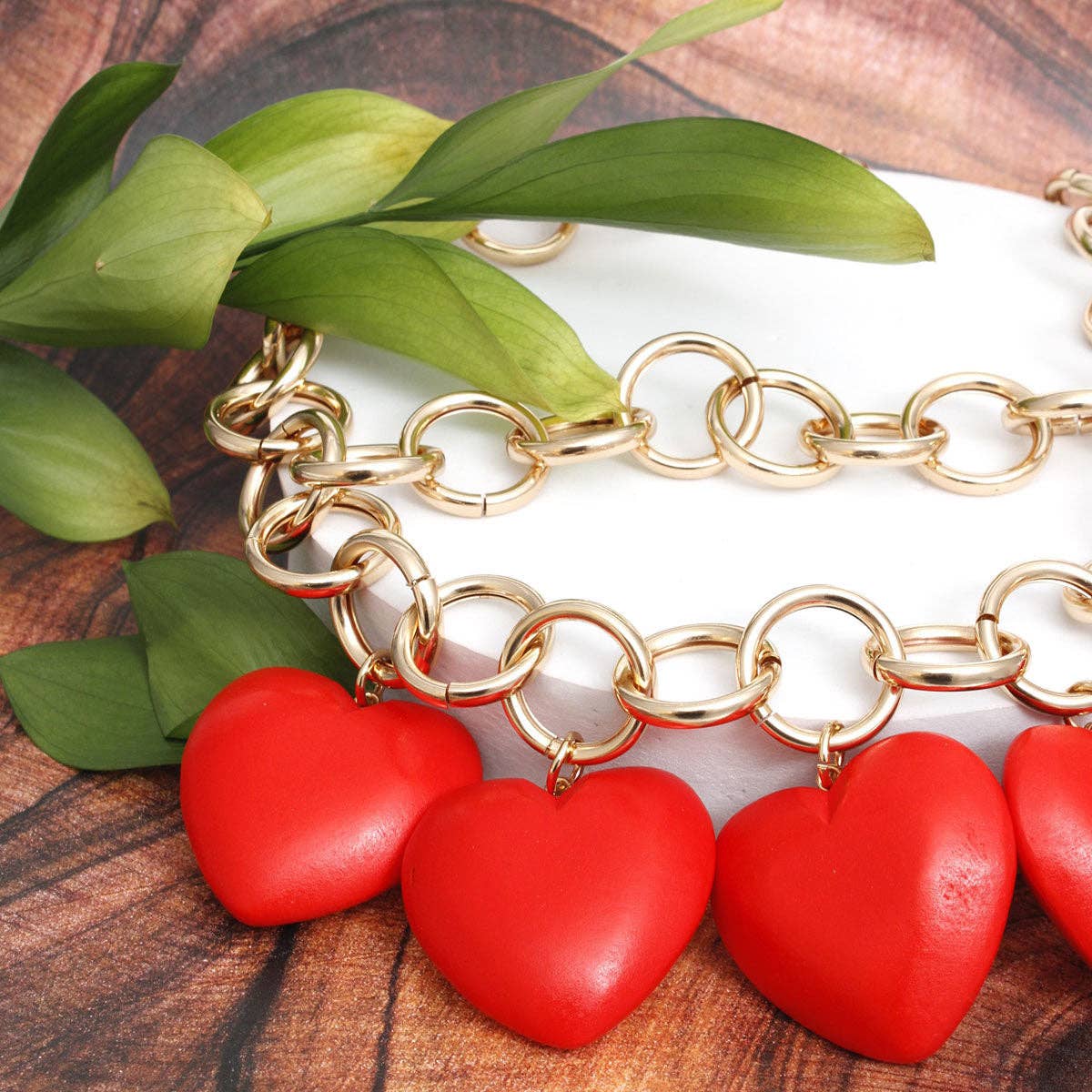 Bib Chunky Red Wooden Heart Bead Necklace for wholesale on Faire2