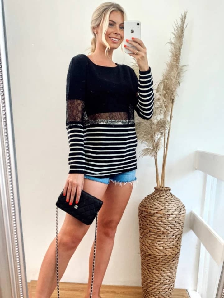 Jersey de encaje con estampado de rayas para venta al por mayor de CY FASHION. LONDON