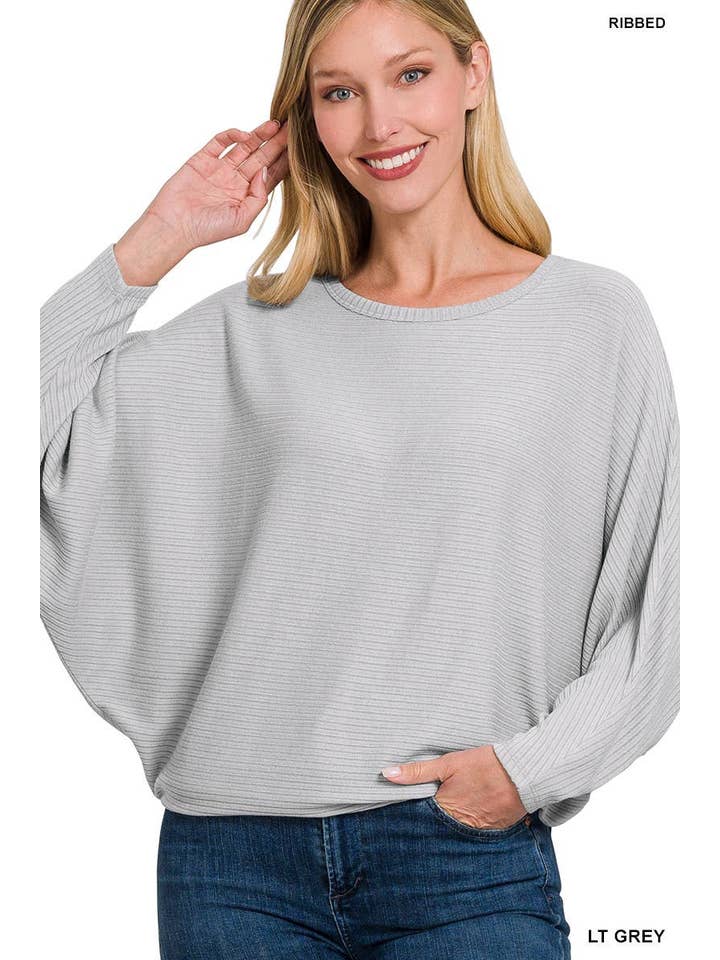 Vanilla Monkey - Wholesale Knit Sweater - Women's - Ribbed Batwing Long Sleeve Boat Neck Sweater2