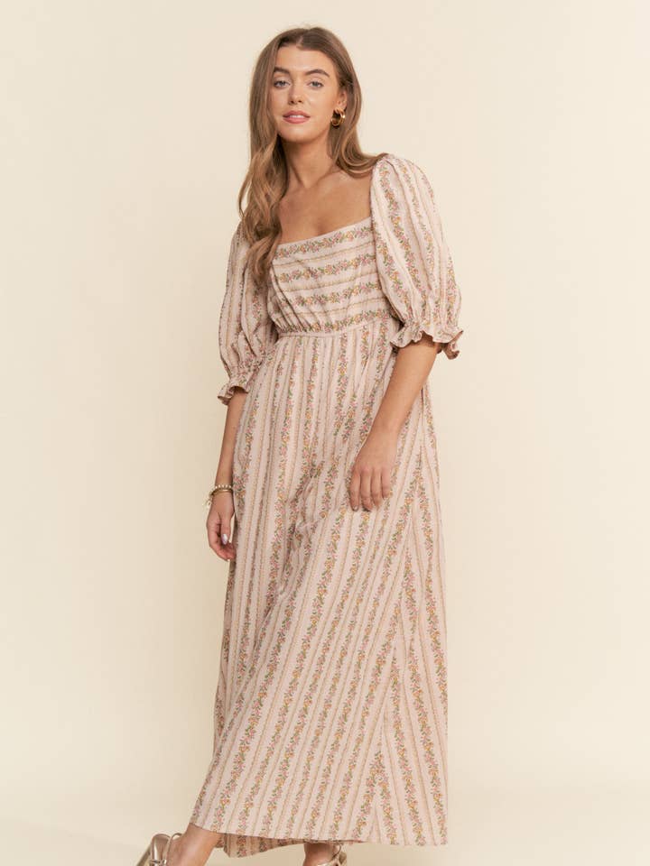 STRIPE FLORAL PATTERN JUMPSUIT for wholesale by J.NNA