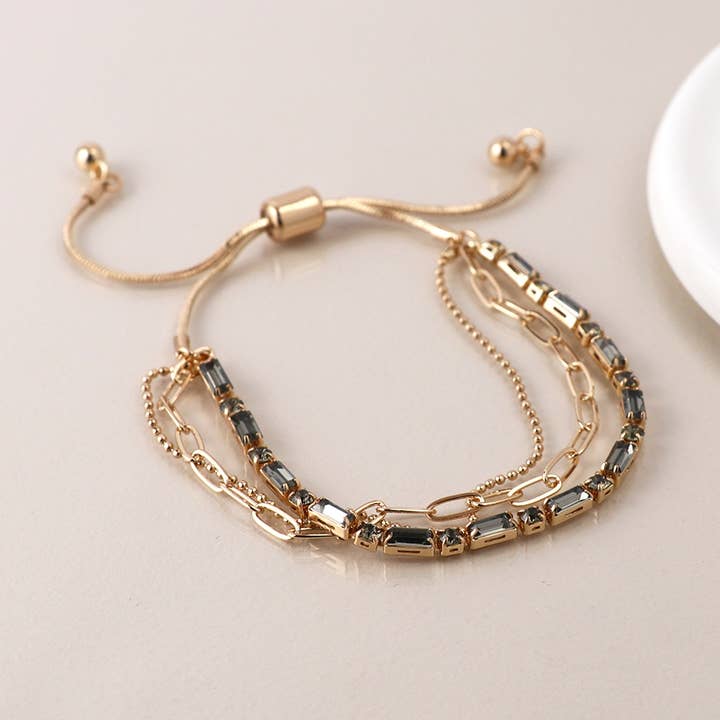 Golden Smoky Crystals And Chains Bracelet for wholesale by Peace Of Mind