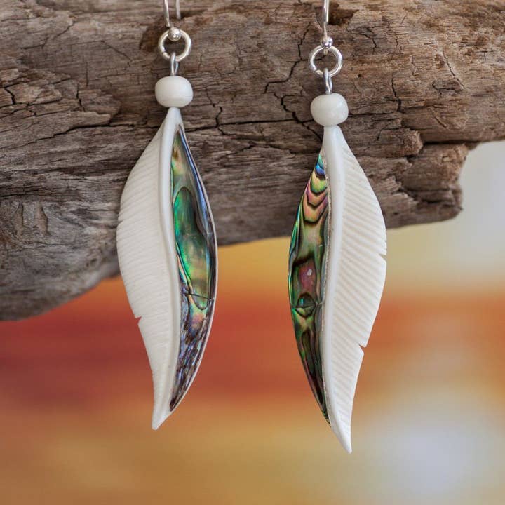 Abalone Feather Earrings for wholesale by Bali Necklaces