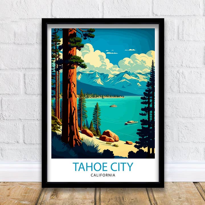 Tahoe City California Travel Poster for wholesale by InkNPrintz