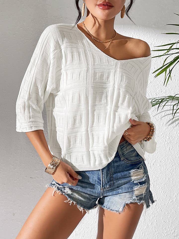 Lily Clothing - Wholesale Knit Top - Women's - 3D pattern 3/4 sleeve casual knit T-shirt3