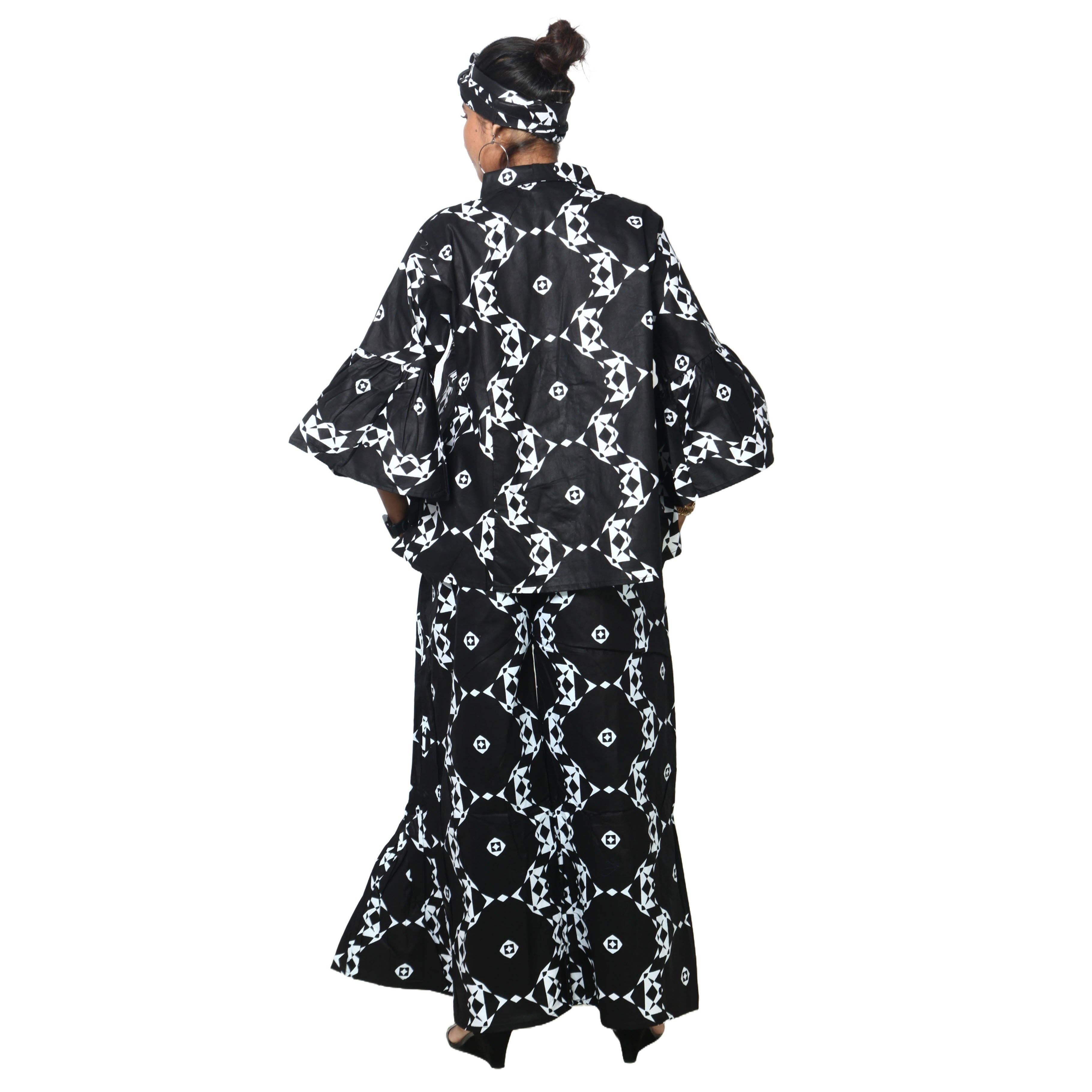 African Stars - Vente Ensemble haut et pantalon (PAS d'intérieur) - Femme - Ensemble Chemisier Femme et Pantalon Palazzo -- Imprimé FI-40505