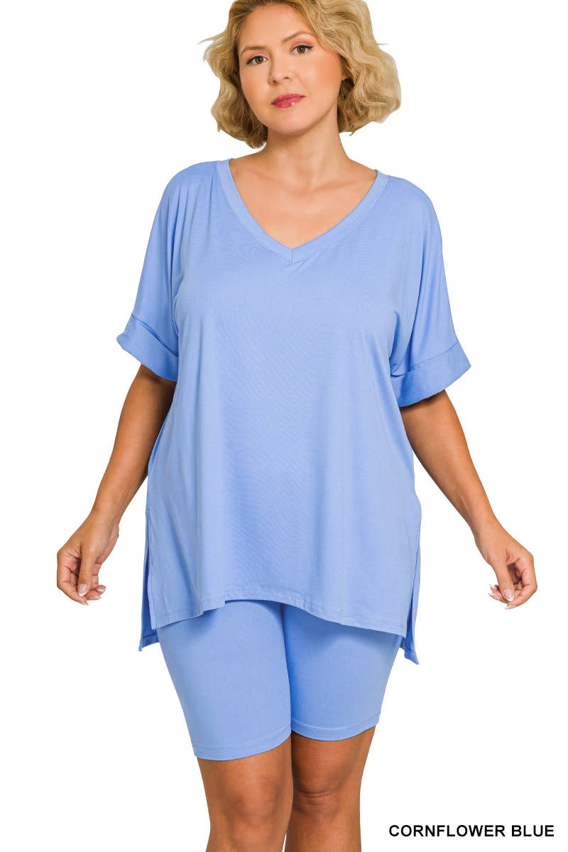 Vanilla Monkey - Wholesale Top & Pant Set (NOT Loungewear) - Women's - Plus Brushed Dty Microfiber V-neck Top And Biker10