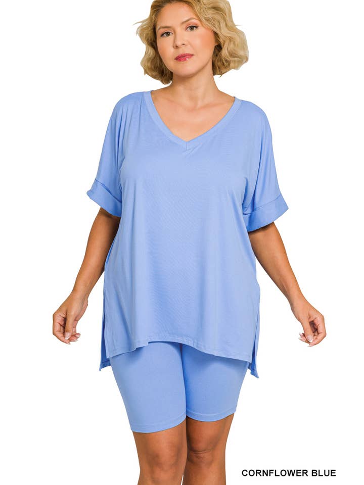 Vanilla Monkey - Wholesale Top & Pant Set (NOT Loungewear) - Women's - Plus Brushed Dty Microfiber V-neck Top And Biker10