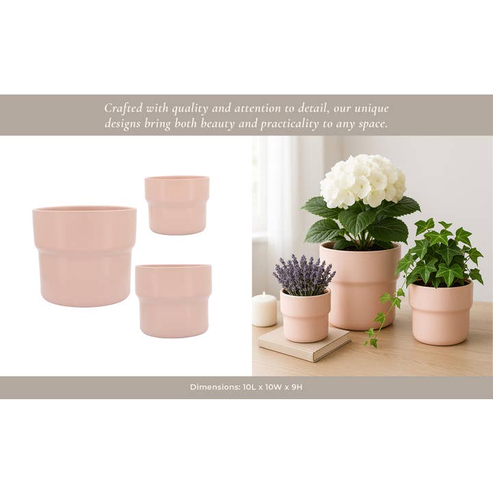 Sagebrook Home - Wholesale Plant Pot - Planters Set of 3 - Pink Ceramic Round Mushroom, 7/9/10 in.12