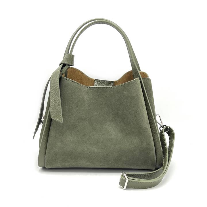 Suede leather handbag with crossbody strap, Made in Italy, art. 112638 for wholesale by Suie Valentini srl