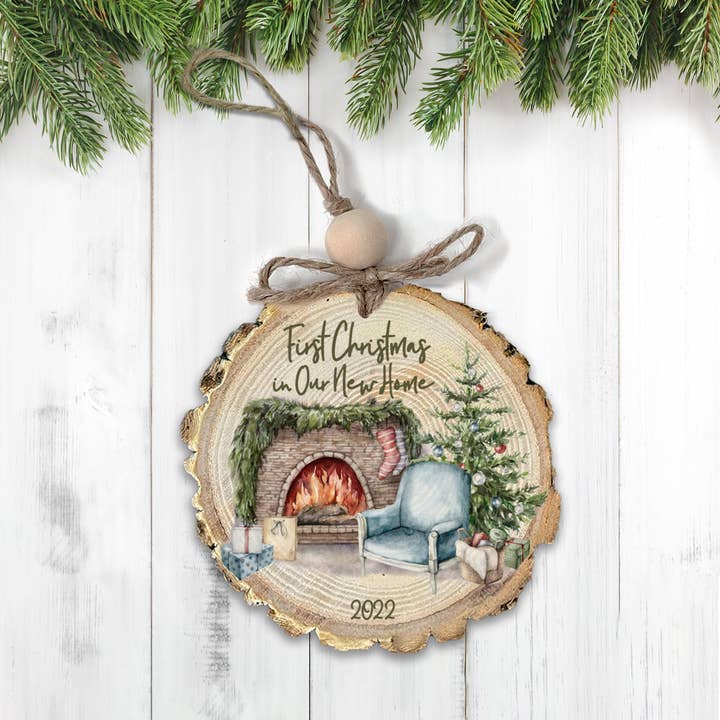 Eerste kerst in ons New Home Wood Slice Ornament voor wholesale door ZA Handmade Wholesale