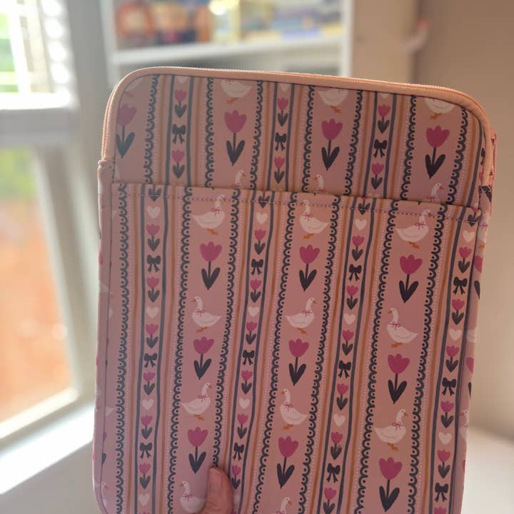 CrescentCatCo - Wholesale Book Cover - Large coquette goose Book Sleeve with Zipper, girly bookish 5