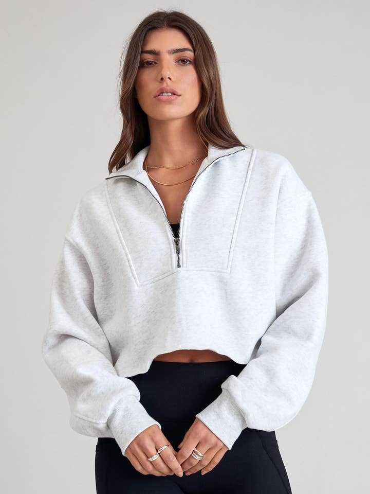 White Marle Arlo Crop 1/2 Zip Sweater for wholesale on Faire