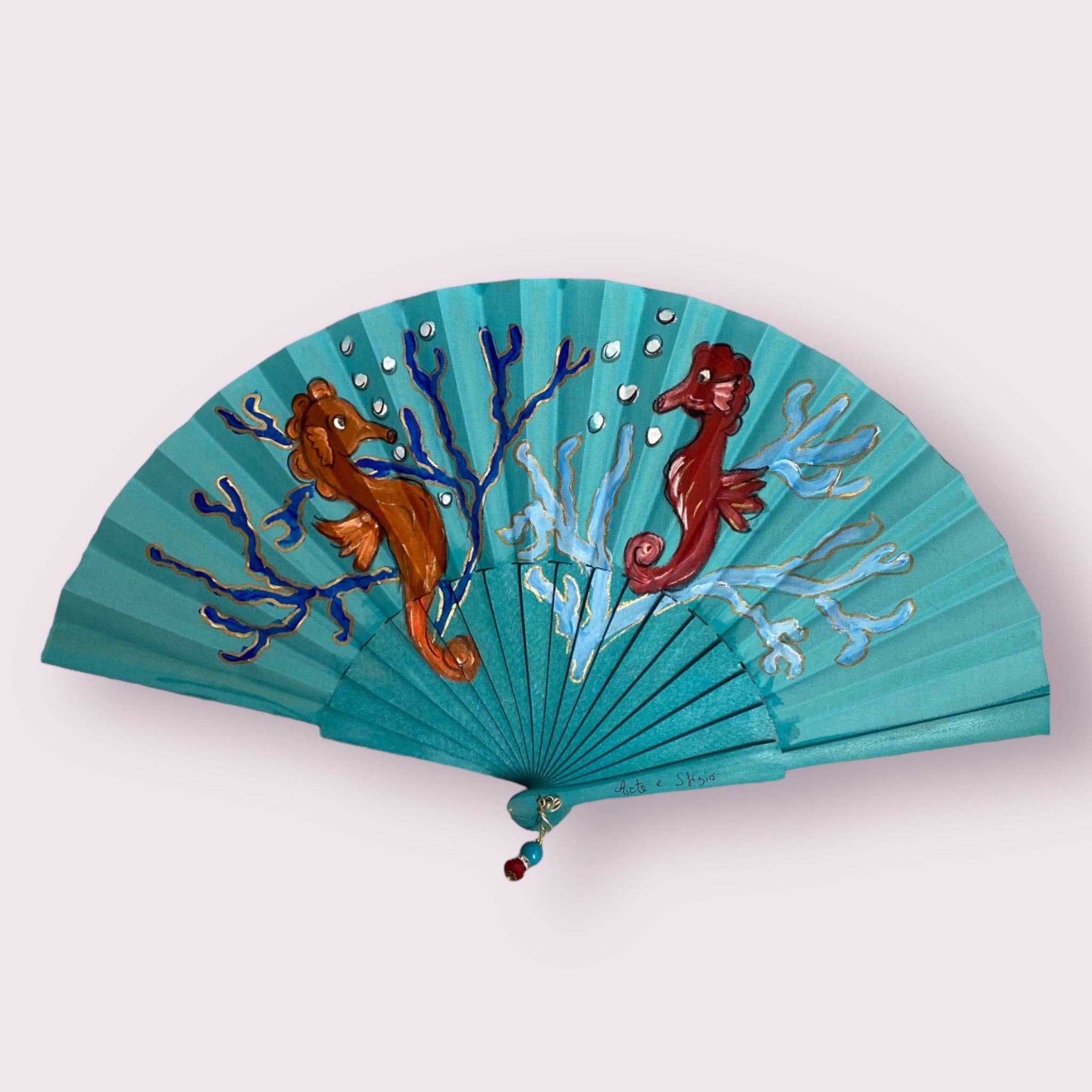 Arte e sfizio - Vendita all'ingrosso Ventaglio pieghevole portatile - ventagli con decori marini dipinti a mano2
