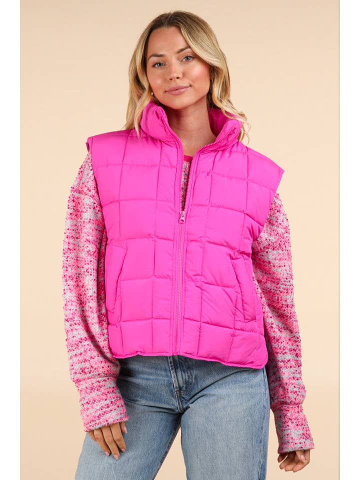 VERY J - Wholesale Sweater Vest - Women's - NJ90282-Solid Puffer Padded Warm Vest