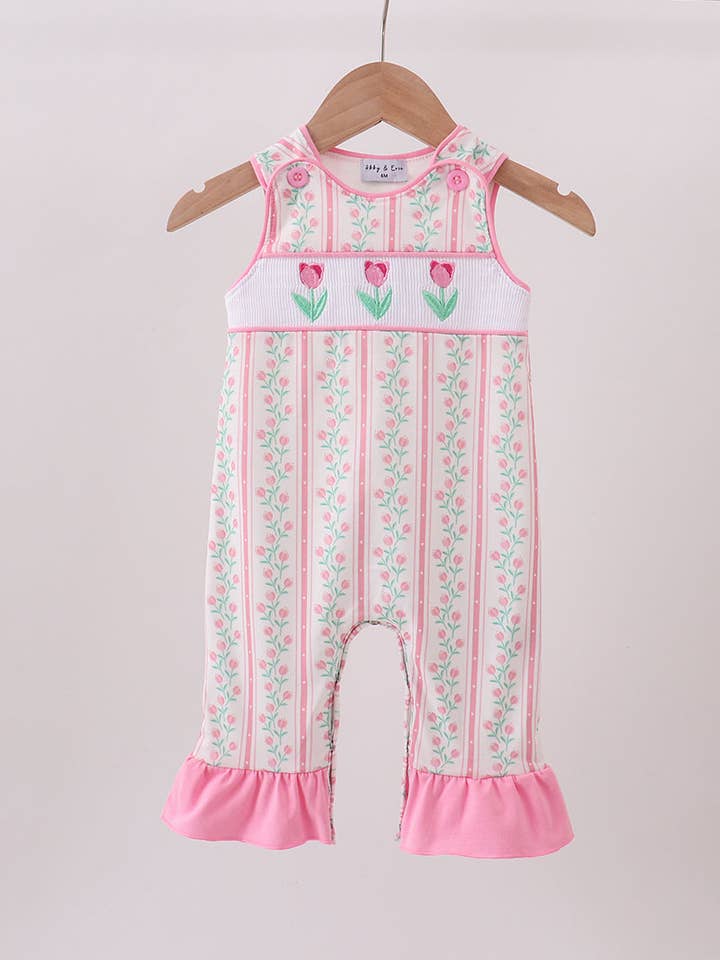 Mom & Co. - Venta al por mayor Peto - Bebés - Romper con volantes y nido de abeja de tulipanes florales1