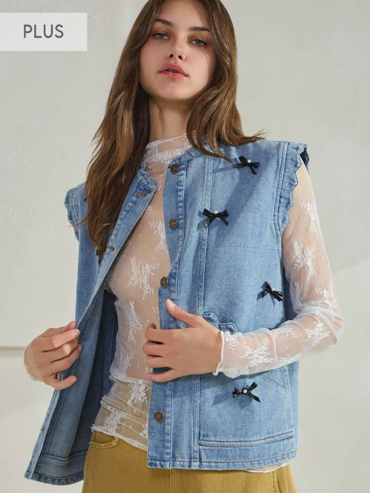 Plus Acid Washed Denim Vest for wholesale by Oddi