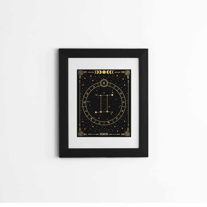 Gemini Zodiac Gold Foil Print for wholesale by Ren Butler Design
