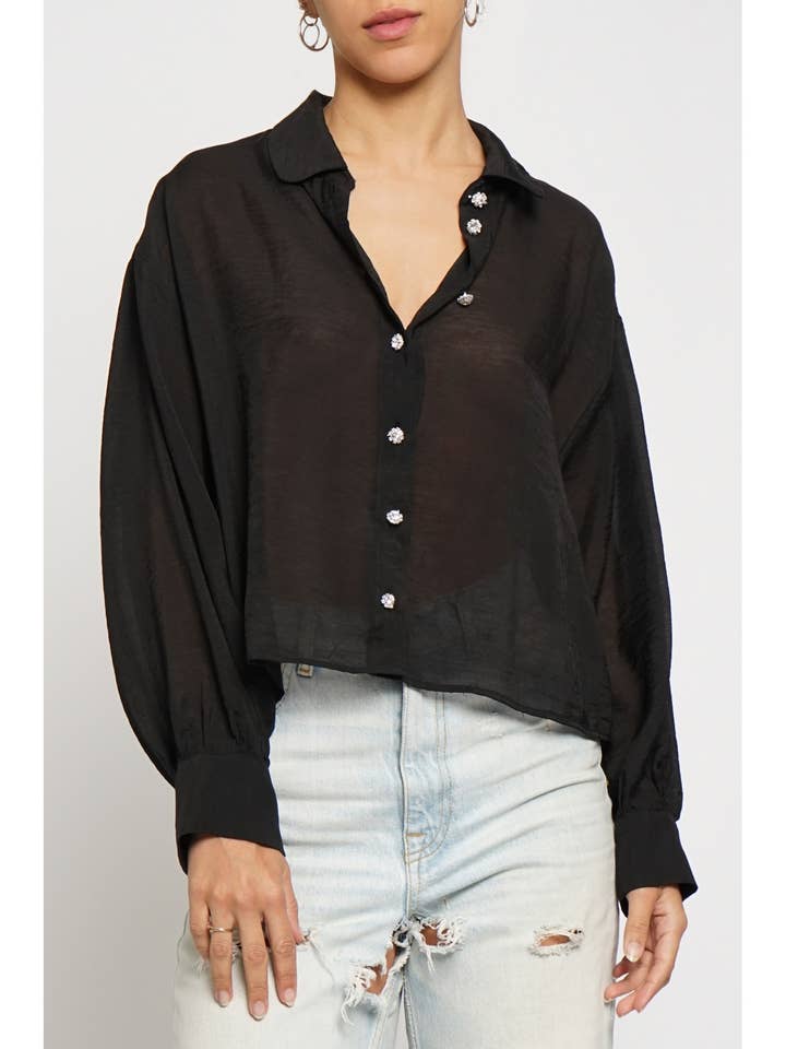 BLUSA CON ESTAMPADO DE STRASS CON CUELLO REDONDO para venta al por mayor de Sans Souci