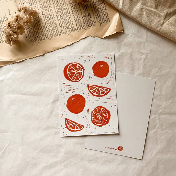 Postal "Linogravura Laranjas" por atacado de samesjournal